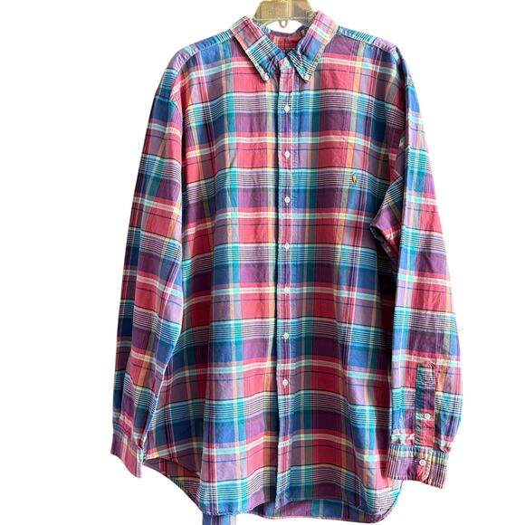 Ralph Lauren color pony  button down plaid shirt long sleeve men’s 2XLT tall XXL - Picture 1 of 12